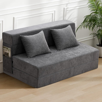 HOMFINE Folding Sofa Bed, Convertible Sleeper Chair with Pillow, Memory Foam Futon Couch, Fold-Out Lazy Sofa for Living Room, Dorm, Guest Room, Queen, Grey