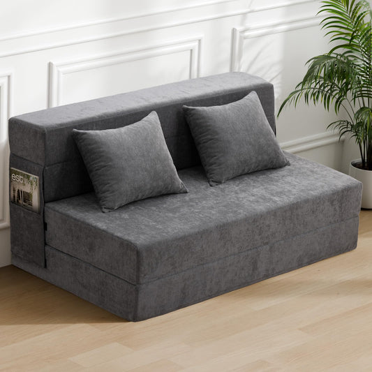 HOMFINE Folding Sofa Bed, Convertible Sleeper Chair with Pillow, Memory Foam Futon Couch, Fold-Out Lazy Sofa for Living Room, Dorm, Guest Room, Queen, Grey