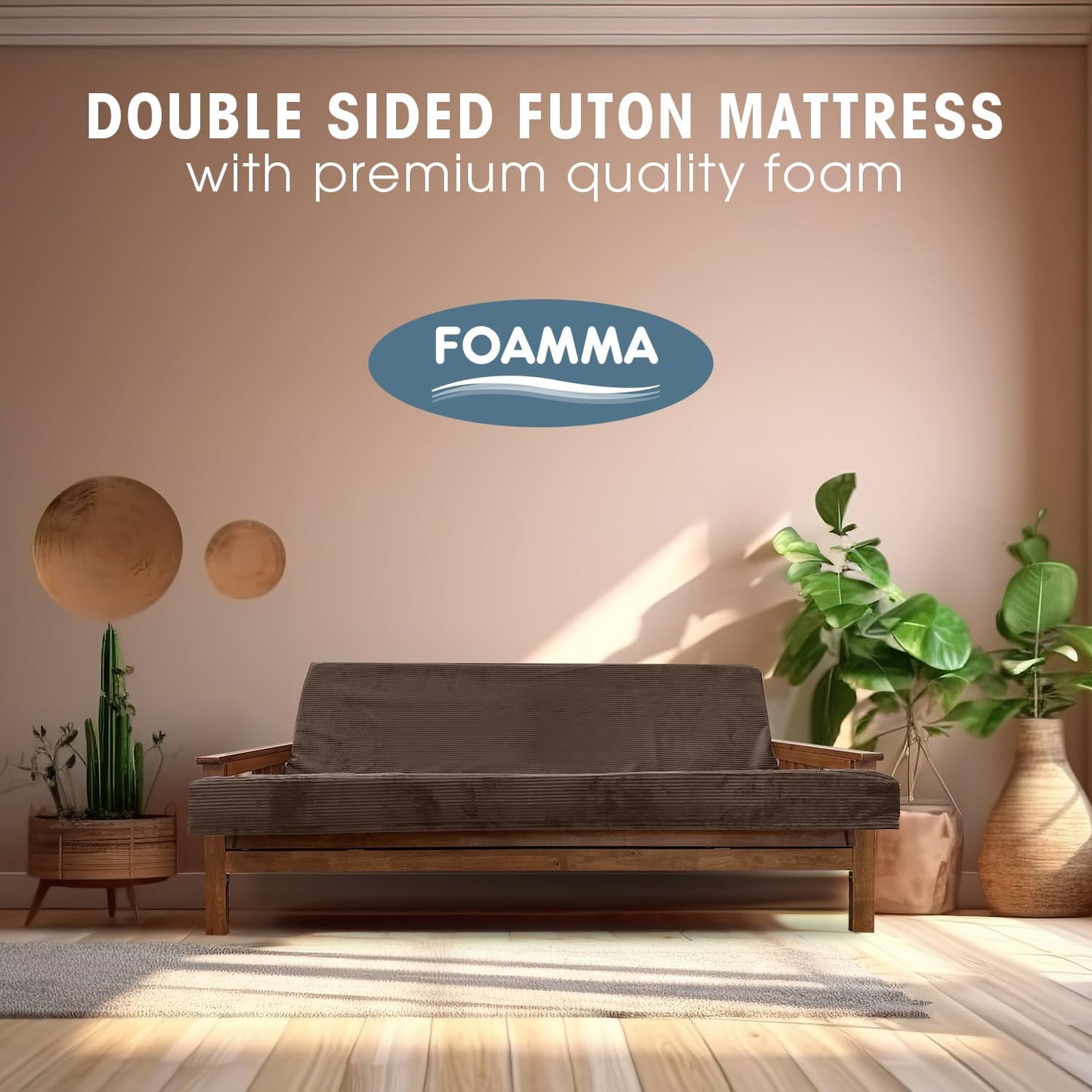 Foamma Memory Foam Futon Mattress, Double-Sided Full-Size Foldout Couch Mattress, 6" Thick, Corduroy Fabric, Heavy Duty Sofa Bed Cushion (Frame Not Included), Brown