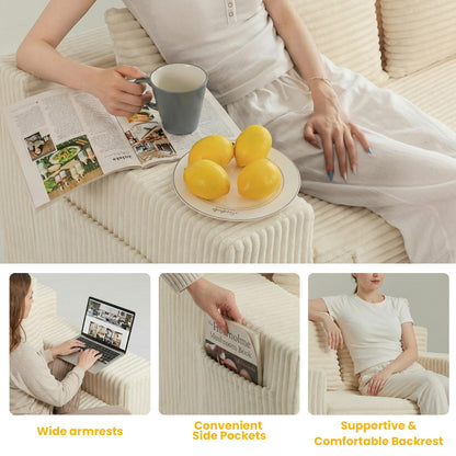 Boneless 3-in-1 Loveseat Sleeper Sofa Bed, Foldable Futon with Side Pockets & Handle, Pull-Out Couch with 2 Pillows, Corduroy, No Assembly