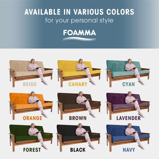 Foamma Memory Foam Futon Mattress, Double-Sided Full-Size Foldout Couch Mattress, 6" Thick, Corduroy Fabric, Heavy Duty Sofa Bed Cushion (Frame Not Included), Brown