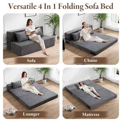 HOMFINE Folding Sofa Bed, Convertible Sleeper Chair with Pillow, Memory Foam Futon Couch, Fold-Out Lazy Sofa for Living Room, Dorm, Guest Room, Queen, Grey