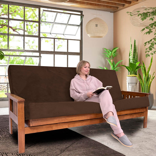 Foamma Memory Foam Futon Mattress, Double-Sided Full-Size Foldout Couch Mattress, 6" Thick, Corduroy Fabric, Heavy Duty Sofa Bed Cushion (Frame Not Included), Brown